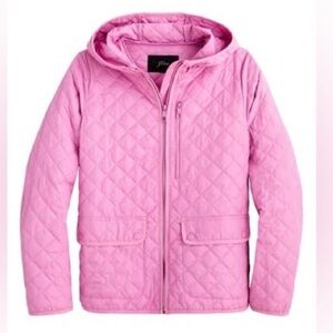 $168 J. Crew Packable Quilted Hooded field jacket In Drenched Peony, XS, 19” PTP